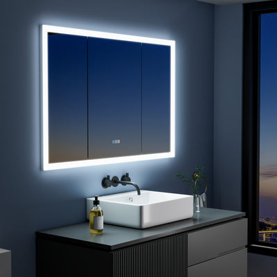 48 in. x 32 in. LED Lighted Anti-fog Mirror Medicine Cabinet Surface/Recessed Mount, Soft Close, 3X Magnifier