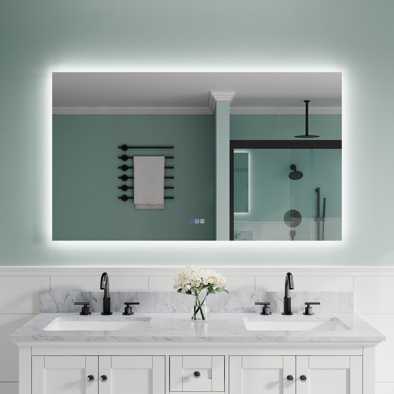55 in. W x 32 in. H Rectangular Frameless Anti-Fog LED Light Dimmable Bathroom Vanity Mirror in Aluminum
