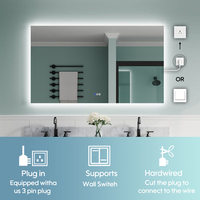 55 in. W x 32 in. H Rectangular Frameless Anti-Fog LED Light Dimmable Bathroom Vanity Mirror in Aluminum