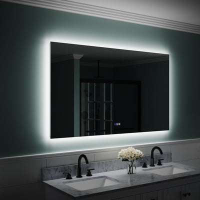55 in. W x 32 in. H Rectangular Frameless Anti-Fog LED Light Dimmable Bathroom Vanity Mirror in Aluminum
