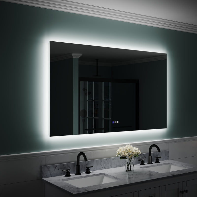 55 in. W x 32 in. H Rectangular Frameless Anti-Fog LED Light Dimmable Bathroom Vanity Mirror in Aluminum