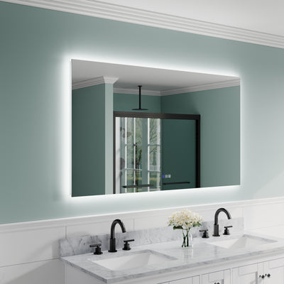55 in. W x 32 in. H Rectangular Frameless Anti-Fog LED Light Dimmable Bathroom Vanity Mirror in Aluminum