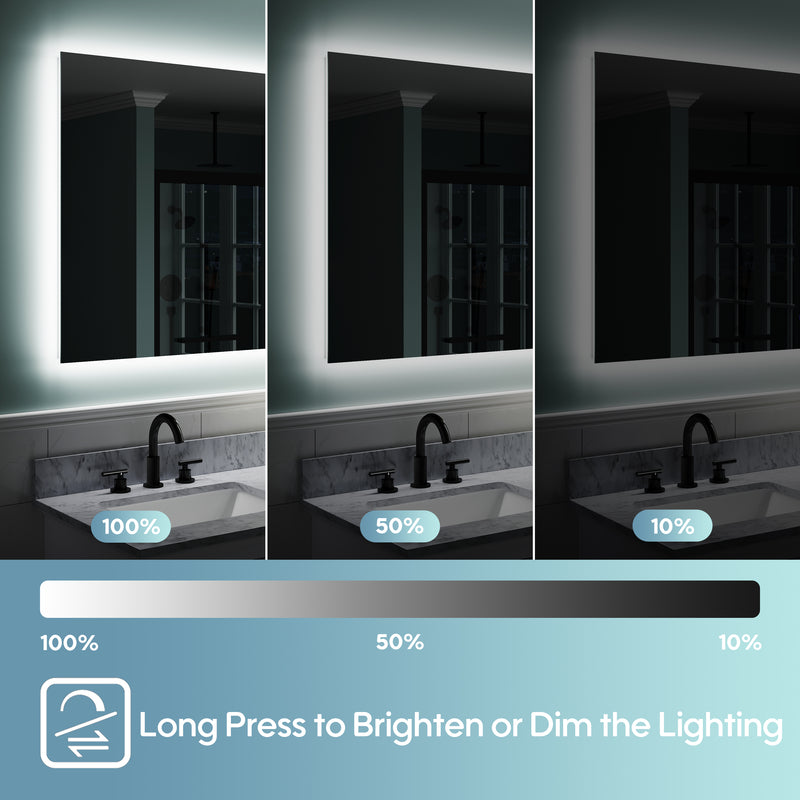 55 in. W x 32 in. H Rectangular Frameless Anti-Fog LED Light Dimmable Bathroom Vanity Mirror in Aluminum