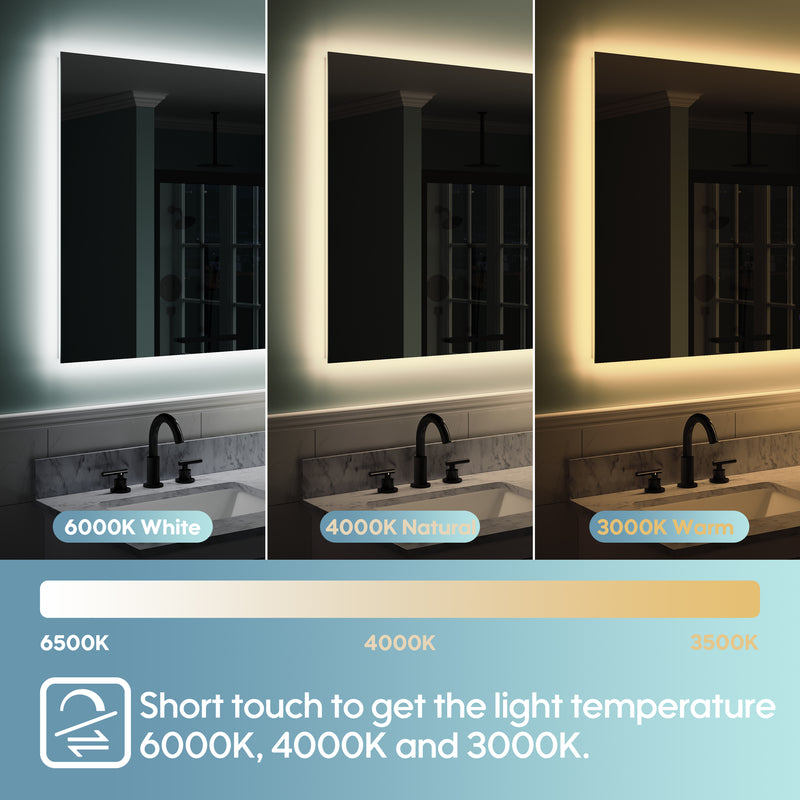 55 in. W x 32 in. H Rectangular Frameless Anti-Fog LED Light Dimmable Bathroom Vanity Mirror in Aluminum