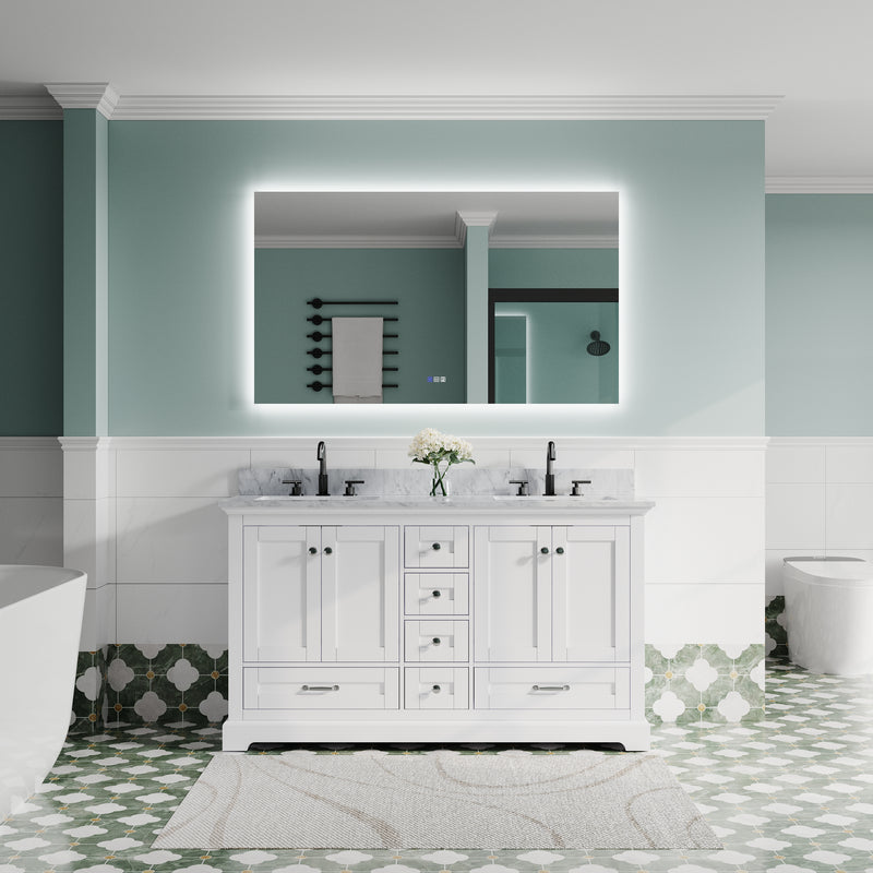 55 in. W x 32 in. H Rectangular Frameless Anti-Fog LED Light Dimmable Bathroom Vanity Mirror in Aluminum