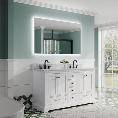 55 in. W x 32 in. H Rectangular Frameless Anti-Fog LED Light Dimmable Bathroom Vanity Mirror in Aluminum