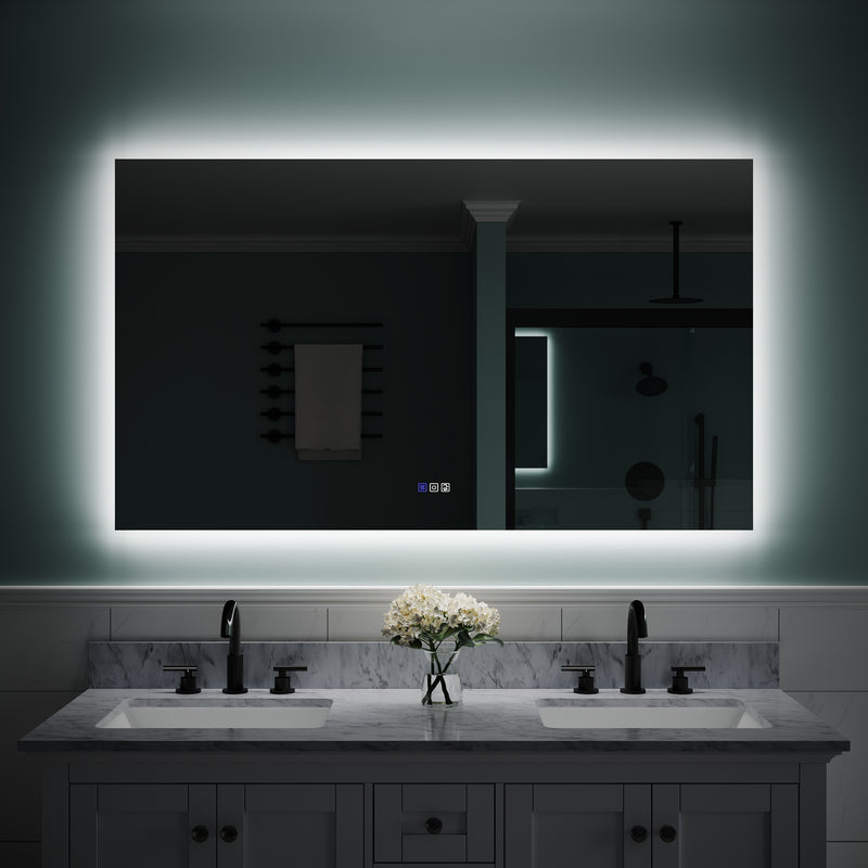 55 in. W x 32 in. H Rectangular Frameless Anti-Fog LED Light Dimmable Bathroom Vanity Mirror in Aluminum