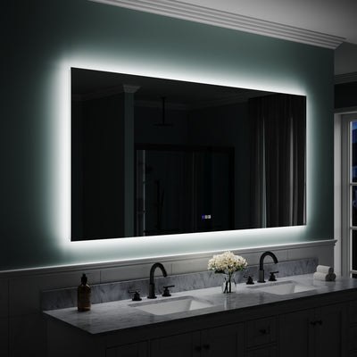 72 in. W x 36 in. H Rectangular Frameless Anti-Fog LED Light Dimmable Bathroom Vanity Mirror in Aluminum