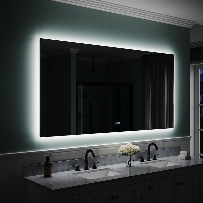 72 in. W x 36 in. H Rectangular Frameless Anti-Fog LED Light Dimmable Bathroom Vanity Mirror in Aluminum