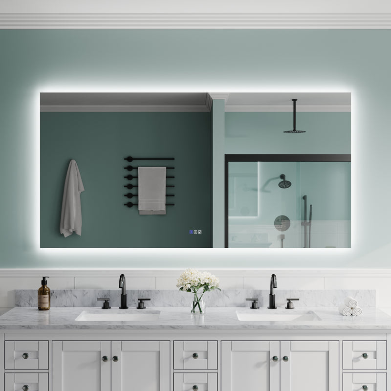 72 in. W x 36 in. H Rectangular Frameless Anti-Fog LED Light Dimmable Bathroom Vanity Mirror in Aluminum