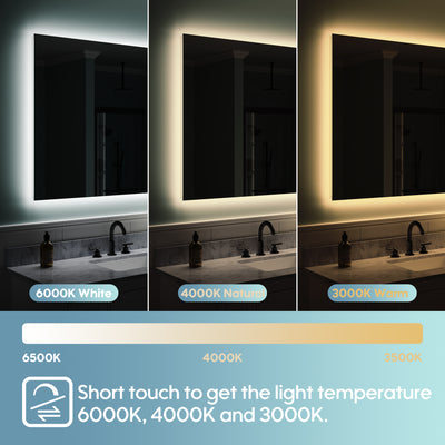72 in. W x 36 in. H Rectangular Frameless Anti-Fog LED Light Dimmable Bathroom Vanity Mirror in Aluminum