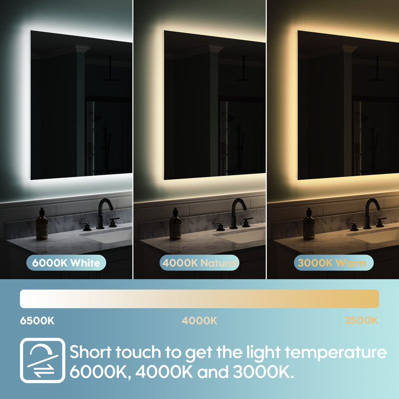 72 in. W x 36 in. H Rectangular Frameless Anti-Fog LED Light Dimmable Bathroom Vanity Mirror in Aluminum