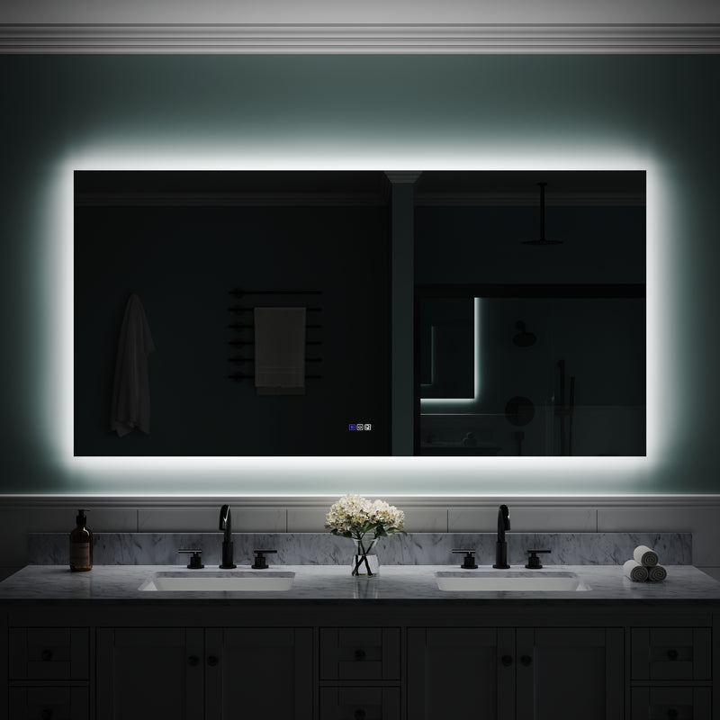 72 in. W x 36 in. H Rectangular Frameless Anti-Fog LED Light Dimmable Bathroom Vanity Mirror in Aluminum