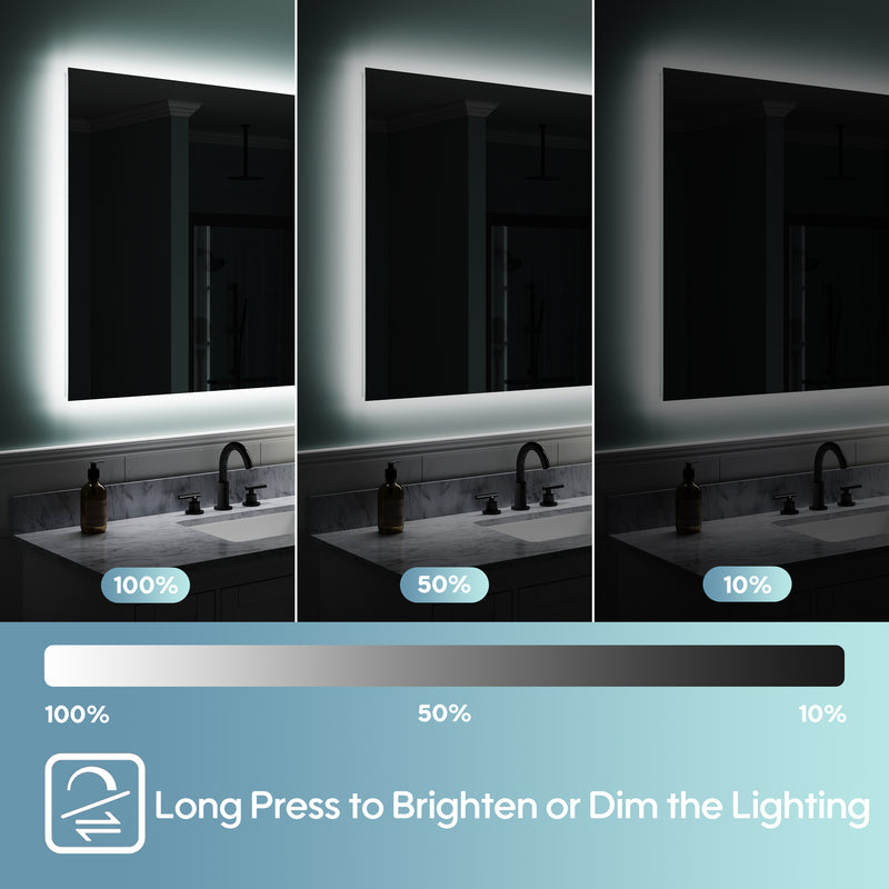 72 in. W x 36 in. H Rectangular Frameless Anti-Fog LED Light Dimmable Bathroom Vanity Mirror in Aluminum