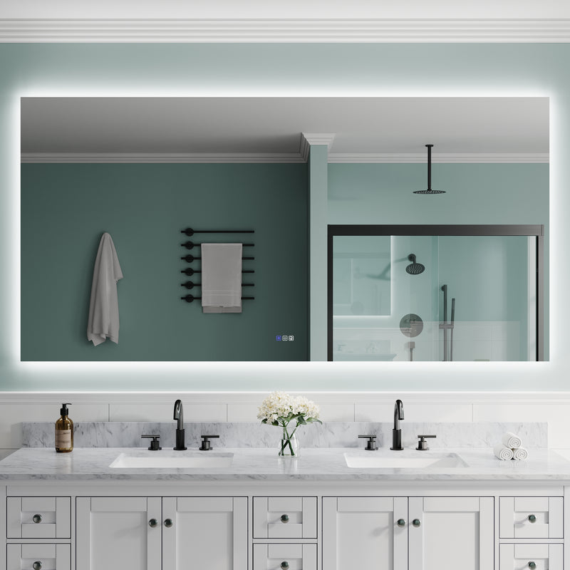 84 in. W x 42 in. H Rectangular Frameless Anti-Fog LED Light Dimmable Bathroom Vanity Mirror in Aluminum