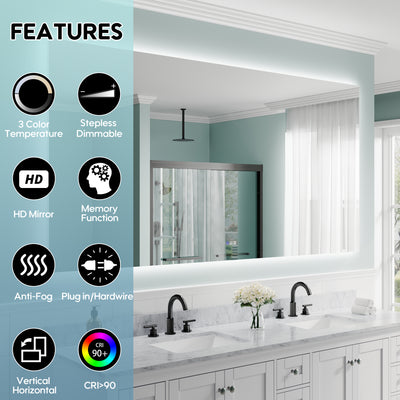 84 in. W x 42 in. H Rectangular Frameless Anti-Fog LED Light Dimmable Bathroom Vanity Mirror in Aluminum