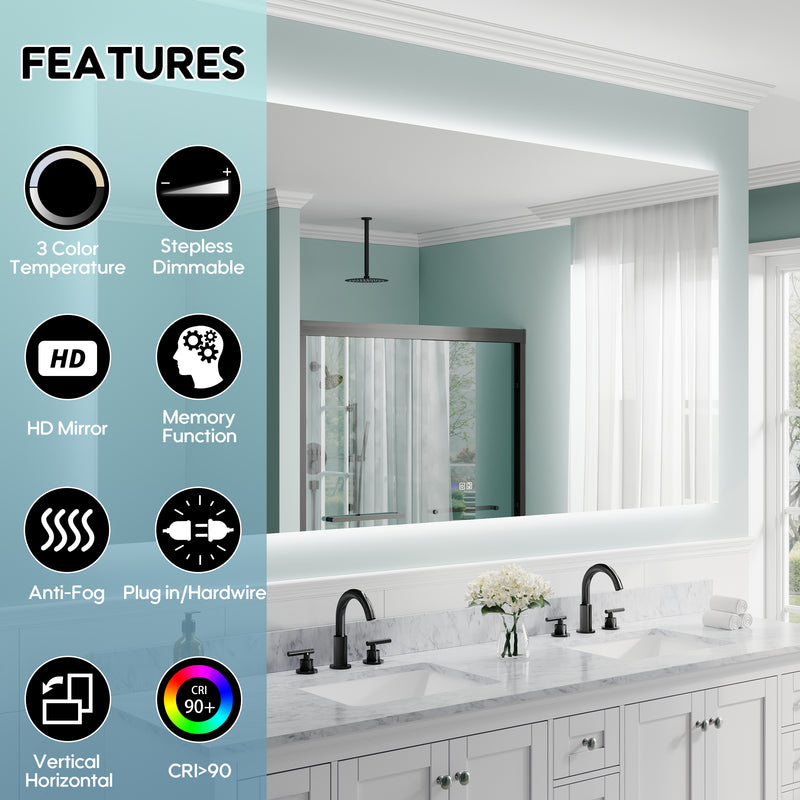 84 in. W x 42 in. H Rectangular Frameless Anti-Fog LED Light Dimmable Bathroom Vanity Mirror in Aluminum