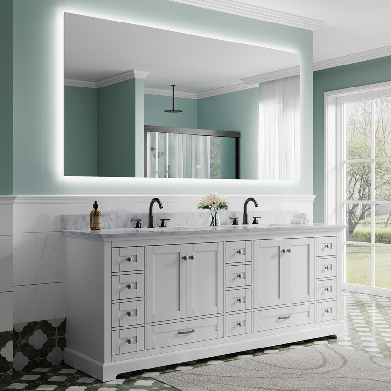 84 in. W x 42 in. H Rectangular Frameless Anti-Fog LED Light Dimmable Bathroom Vanity Mirror in Aluminum