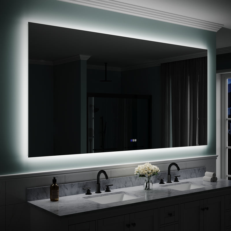 84 in. W x 42 in. H Rectangular Frameless Anti-Fog LED Light Dimmable Bathroom Vanity Mirror in Aluminum