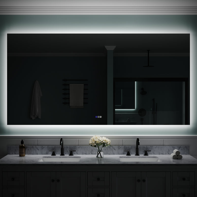 84 in. W x 42 in. H Rectangular Frameless Anti-Fog LED Light Dimmable Bathroom Vanity Mirror in Aluminum