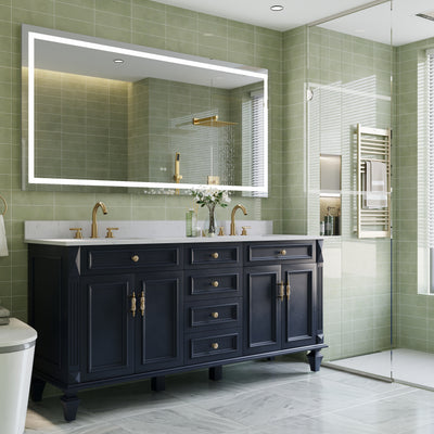 72 in. W x 36 in. H Frameless Rectangular LED Light Bathroom Mirror in Silver