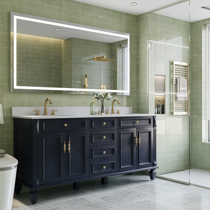72 in. W x 36 in. H Frameless Rectangular LED Light Bathroom Mirror in Silver