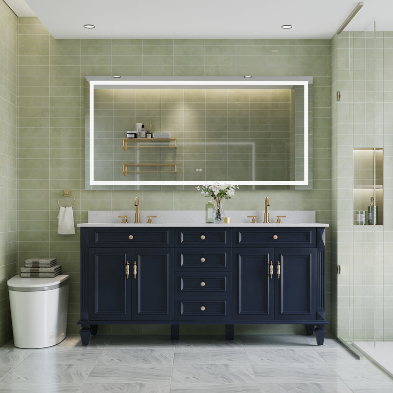 72 in. W x 36 in. H Frameless Rectangular LED Light Bathroom Mirror in Silver