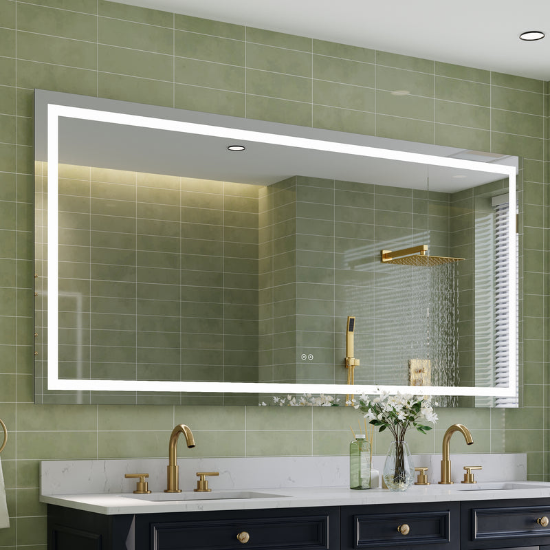 72 in. W x 36 in. H Frameless Rectangular LED Light Bathroom Mirror in Silver