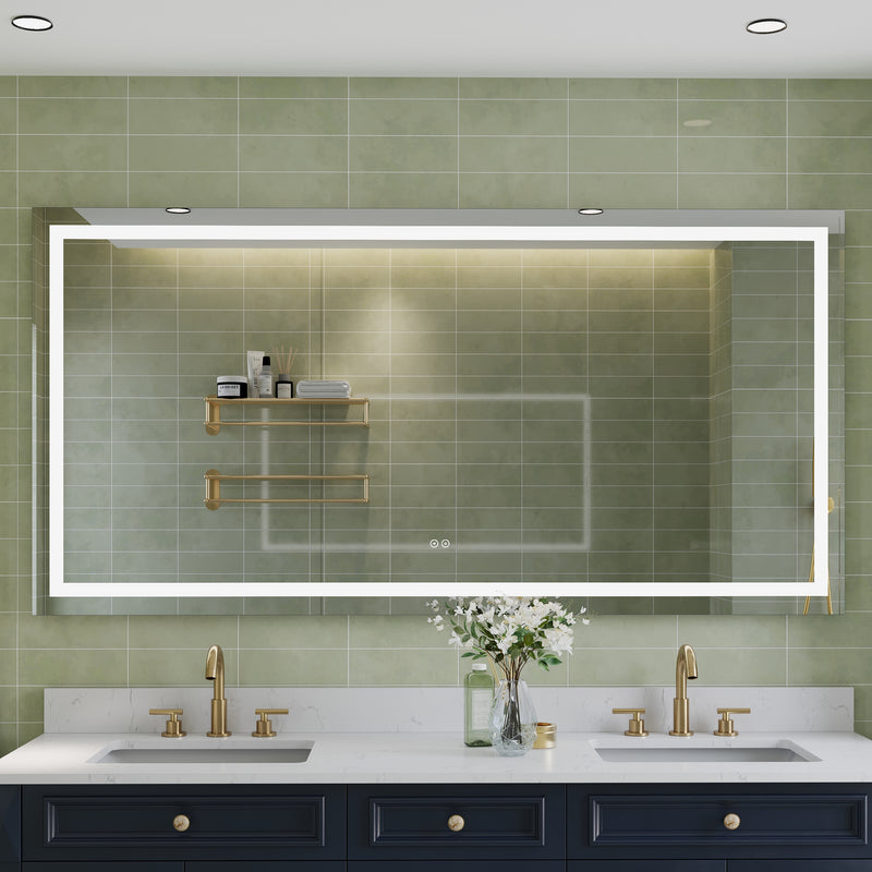 72 in. W x 36 in. H Frameless Rectangular LED Light Bathroom Mirror in Silver