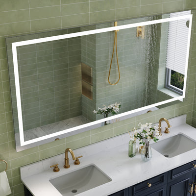 72 in. W x 36 in. H Frameless Rectangular LED Light Bathroom Mirror in Silver