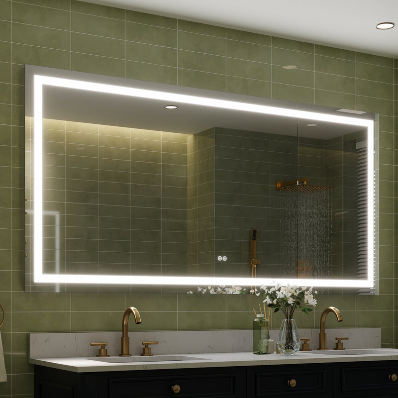 72 in. W x 36 in. H Frameless Rectangular LED Light Bathroom Mirror in Silver