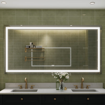 72 in. W x 36 in. H Frameless Rectangular LED Light Bathroom Mirror in Silver
