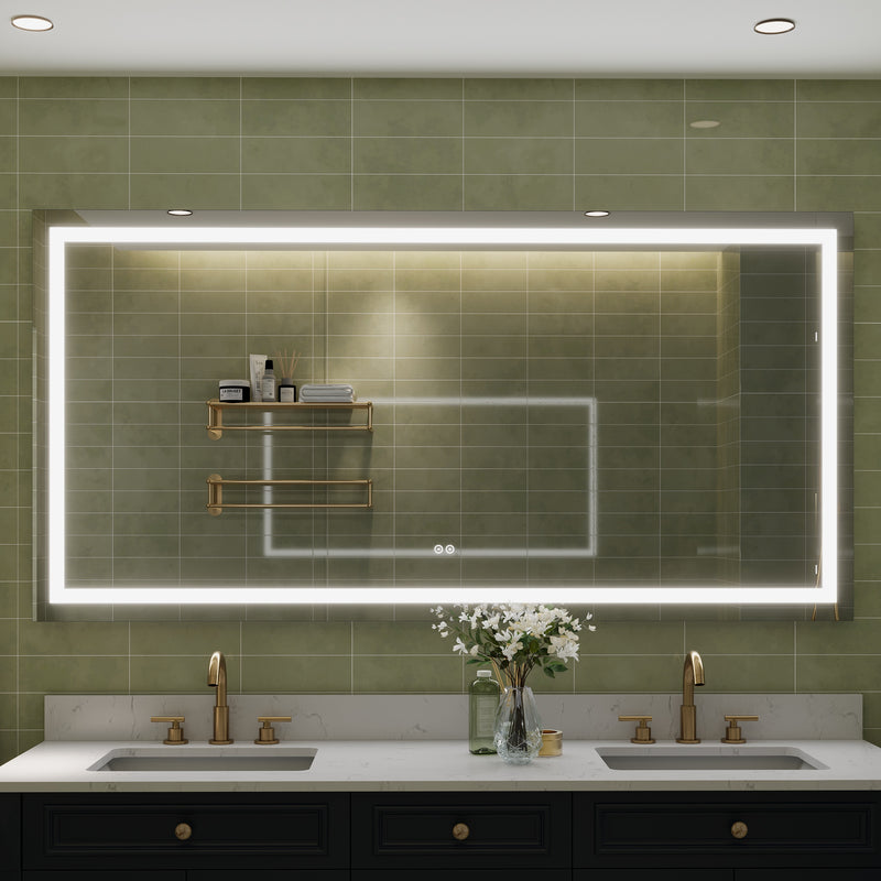 72 in. W x 36 in. H Frameless Rectangular LED Light Bathroom Mirror in Silver