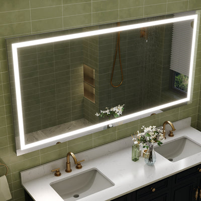 72 in. W x 36 in. H Frameless Rectangular LED Light Bathroom Mirror in Silver