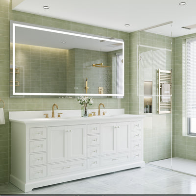 84 in. W x 42 in. H Rectangular Frameless Anti-Fog LED Light Bathroom Vanity Mirror in Aluminum