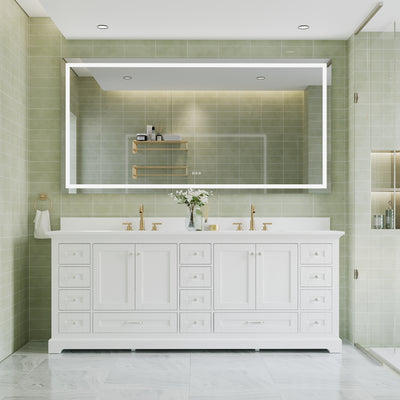 84 in. W x 42 in. H Rectangular Frameless Anti-Fog LED Light Bathroom Vanity Mirror in Aluminum