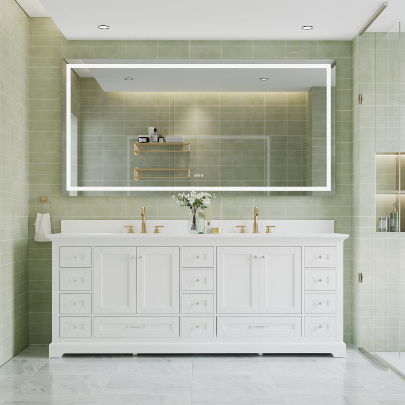 84 in. W x 42 in. H Rectangular Frameless Anti-Fog LED Light Bathroom Vanity Mirror in Aluminum