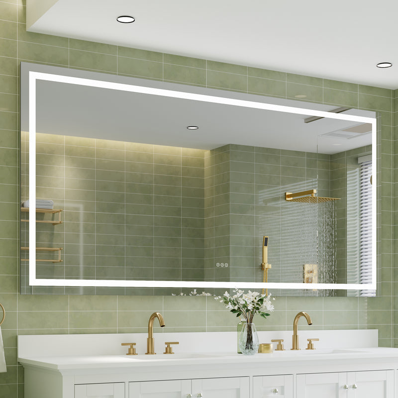 84 in. W x 42 in. H Rectangular Frameless Anti-Fog LED Light Bathroom Vanity Mirror in Aluminum