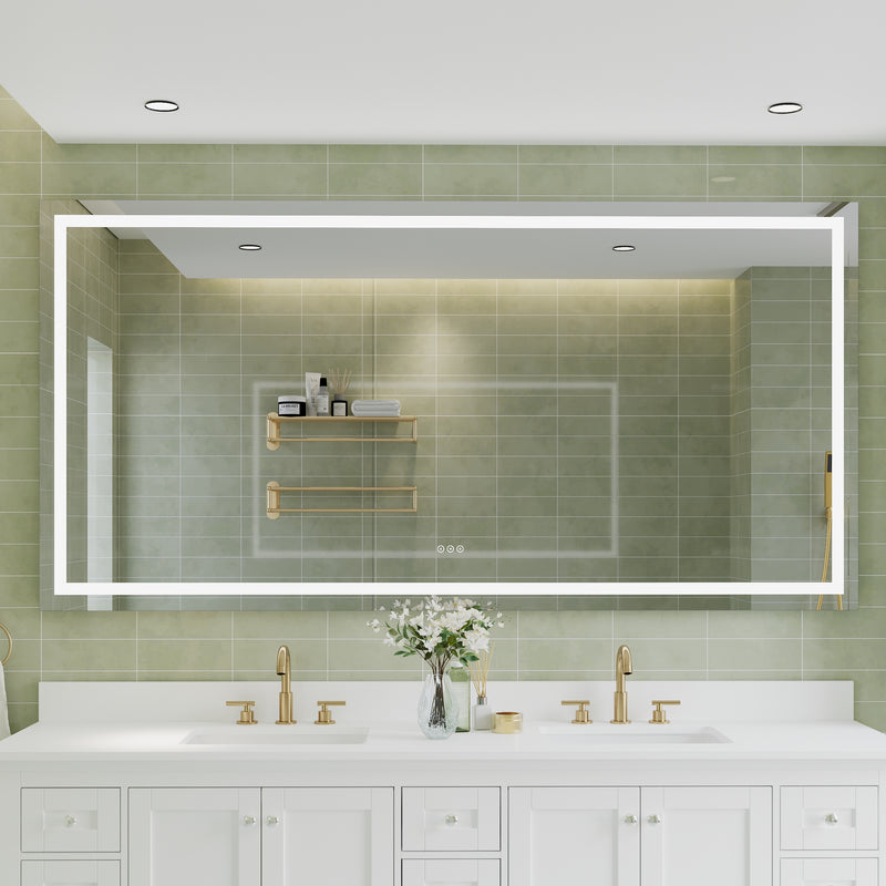 84 in. W x 42 in. H Rectangular Frameless Anti-Fog LED Light Bathroom Vanity Mirror in Aluminum