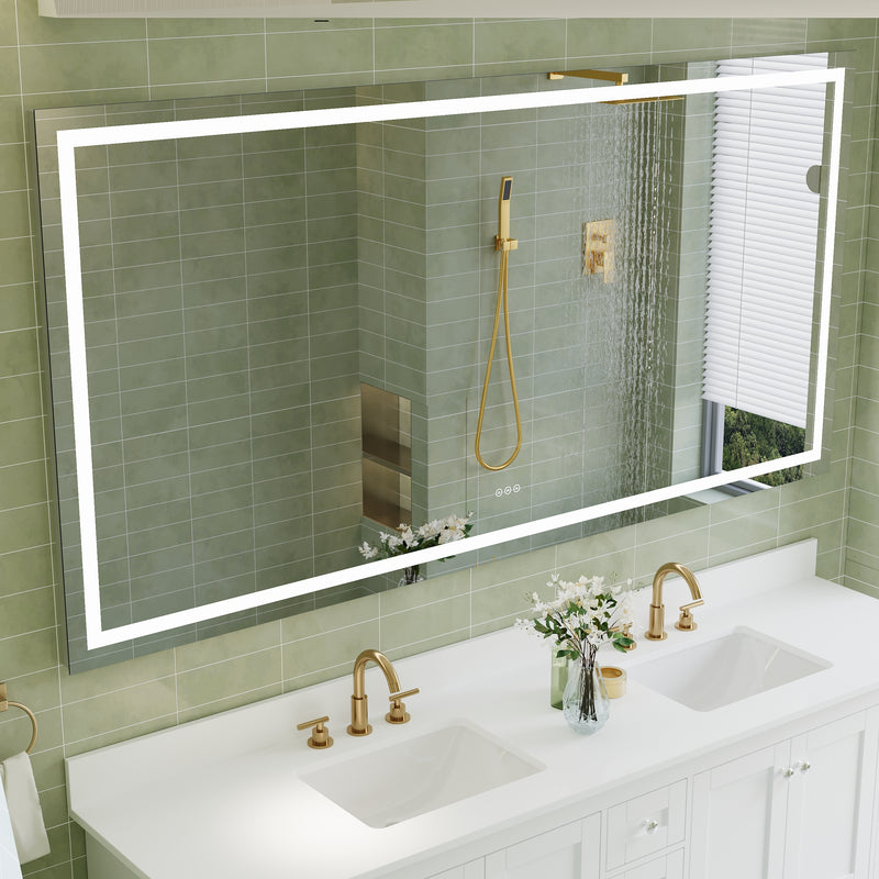 84 in. W x 42 in. H Rectangular Frameless Anti-Fog LED Light Bathroom Vanity Mirror in Aluminum