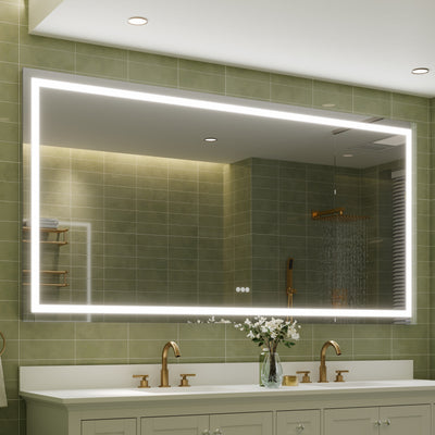 84 in. W x 42 in. H Rectangular Frameless Anti-Fog LED Light Bathroom Vanity Mirror in Aluminum