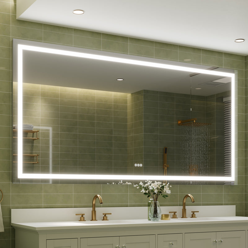 84 in. W x 42 in. H Rectangular Frameless Anti-Fog LED Light Bathroom Vanity Mirror in Aluminum