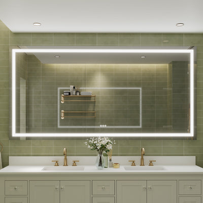 84 in. W x 42 in. H Rectangular Frameless Anti-Fog LED Light Bathroom Vanity Mirror in Aluminum