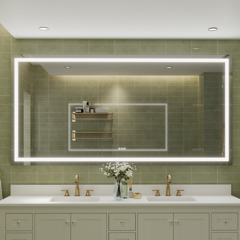 84 in. W x 42 in. H Rectangular Frameless Anti-Fog LED Light Bathroom Vanity Mirror in Aluminum