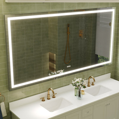 84 in. W x 42 in. H Rectangular Frameless Anti-Fog LED Light Bathroom Vanity Mirror in Aluminum