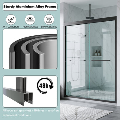 56–60 Inch Double Sliding Shower Door with Matte Black Aluminum Alloy Frame and 1/4" Tempered Clear Glass