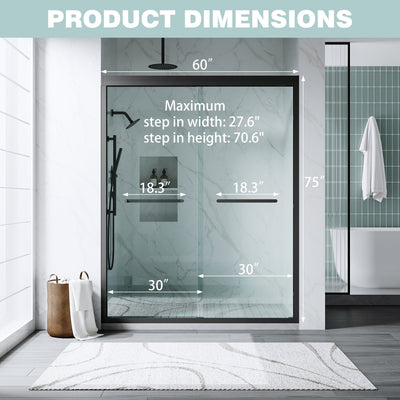 56–60 Inch Double Sliding Shower Door with Matte Black Aluminum Alloy Frame and 1/4" Tempered Clear Glass