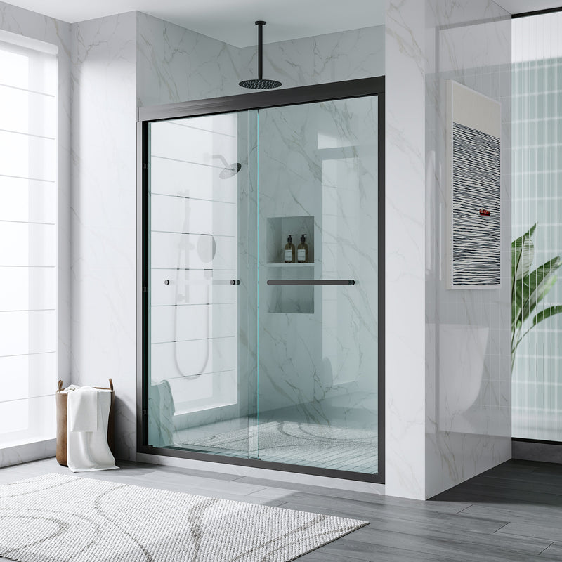 56–60 Inch Double Sliding Shower Door with Matte Black Aluminum Alloy Frame and 1/4" Tempered Clear Glass