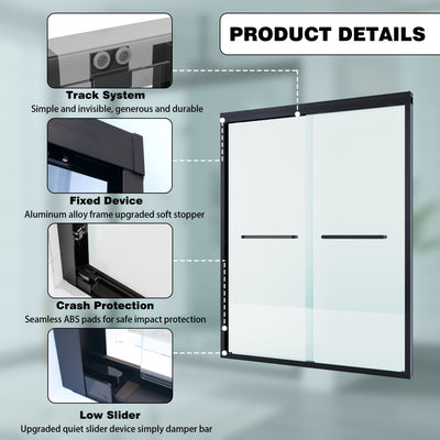 56–60 Inch Double Sliding Shower Door with Matte Black Aluminum Alloy Frame and 1/4" Tempered Clear Glass