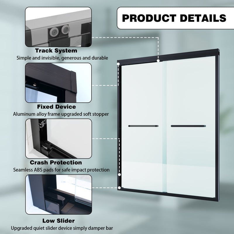 56–60 Inch Double Sliding Shower Door with Matte Black Aluminum Alloy Frame and 1/4" Tempered Clear Glass